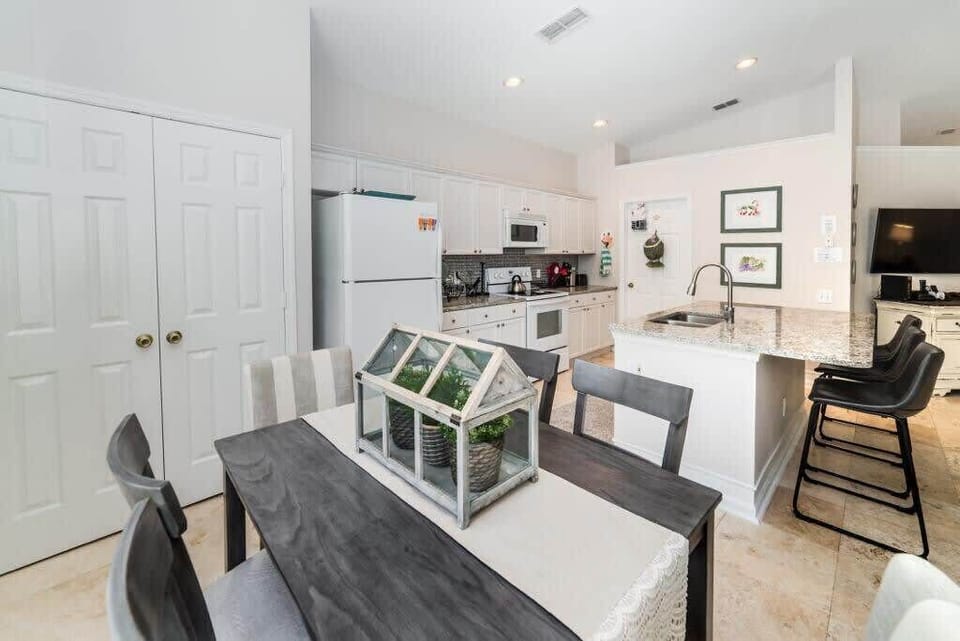 Kitchen table that seats 6 comfortably.