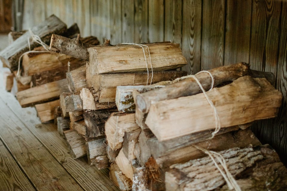 Bundles of firewood conveniently provided for purchase.  