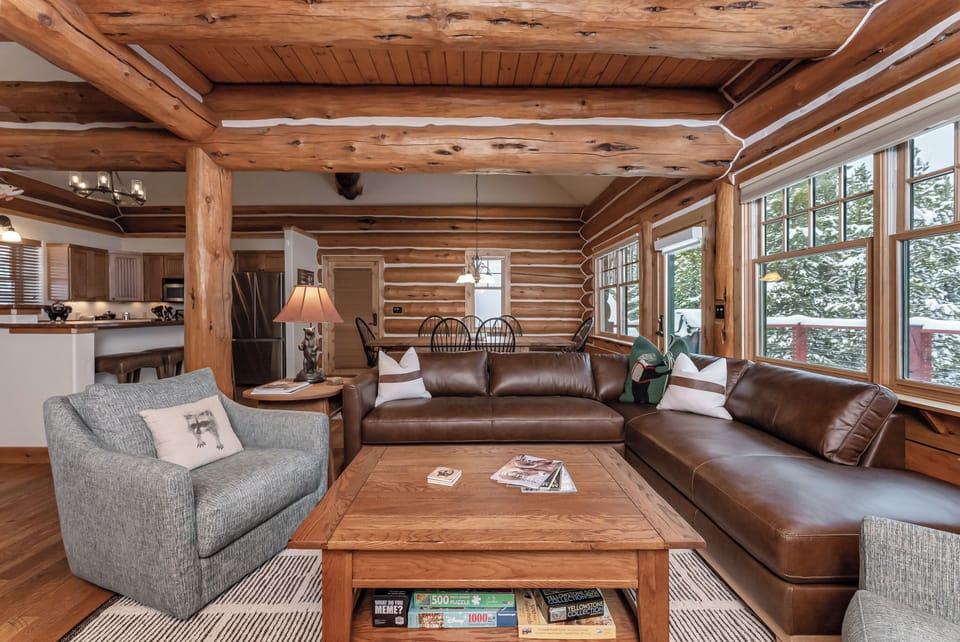 Wood burning fireplace in living room on main level