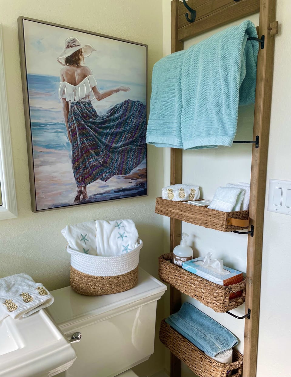 Bright clean organized bathroom 