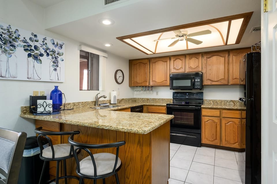 Fully stocked kitchen with all dishes, pots and pans provided.