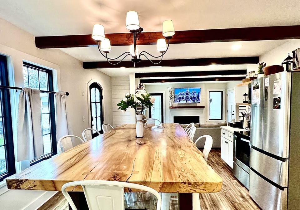 High Tope raw edge Dining Room table seats 10.  