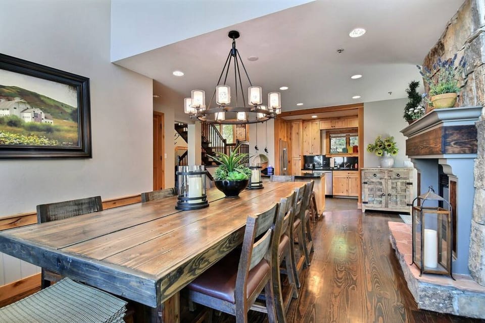 Mountain Crest Dining Room with Cozy Fireplace