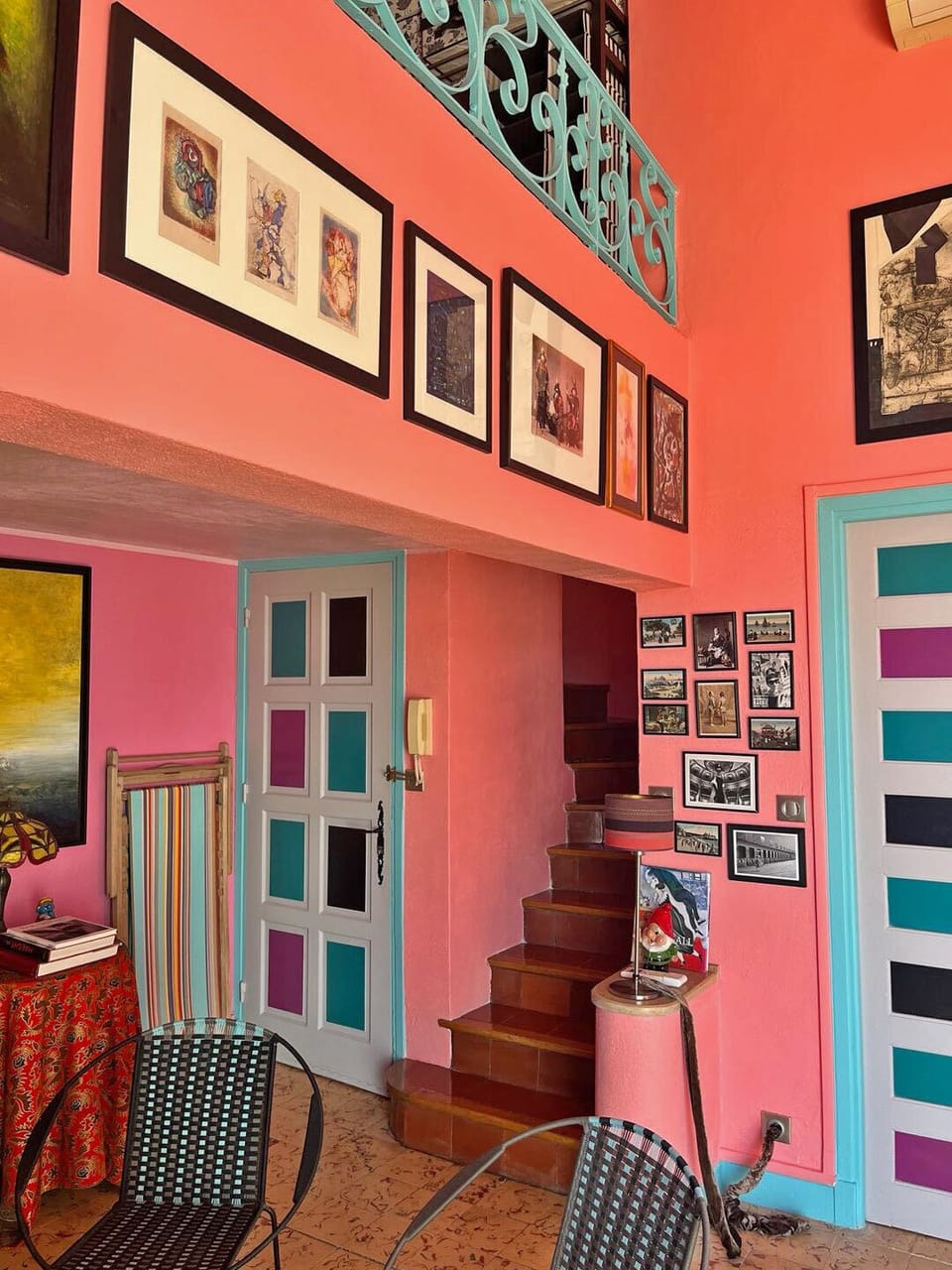 The living room and the stairs up to the mezzanine