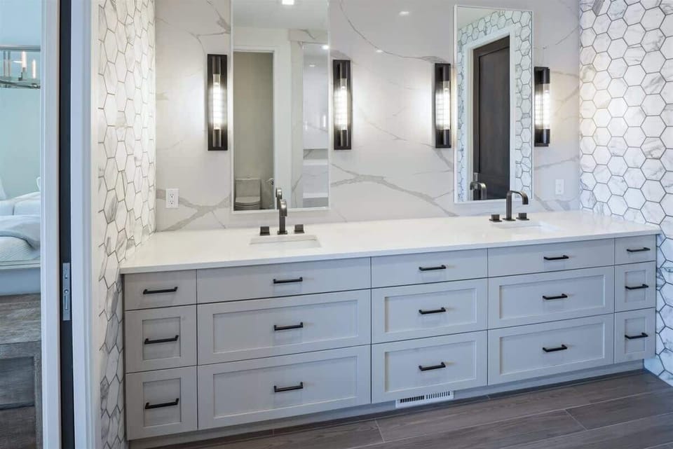 Master Bathroom - large vanity with double sinks and plenty of storage. 