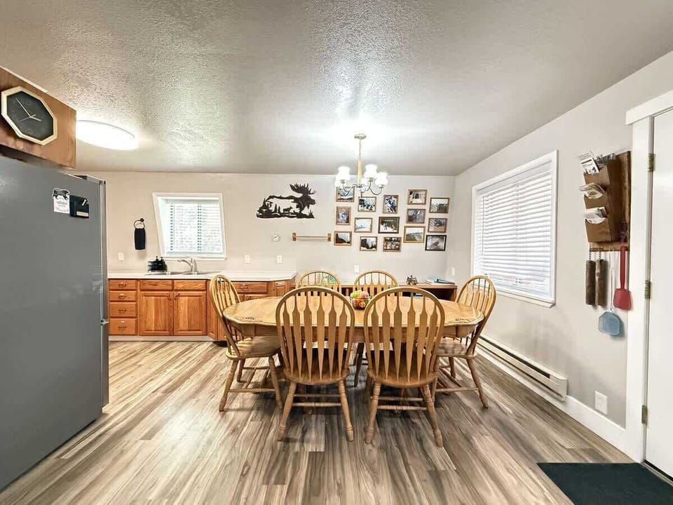 The dining room is attached to the kitchen and features a table that can sit up to 6 people at once.