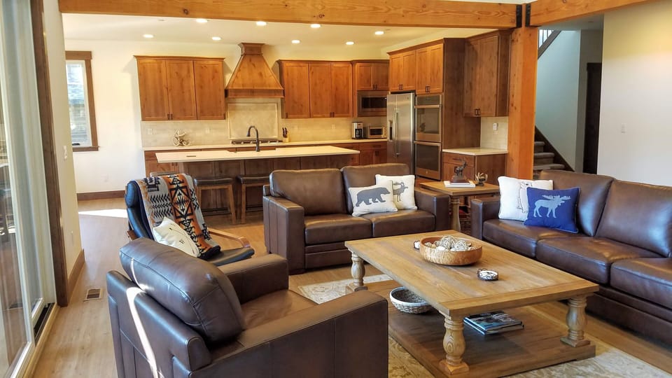 Spacious great room, kitchen & dining - spread your group out even inside.