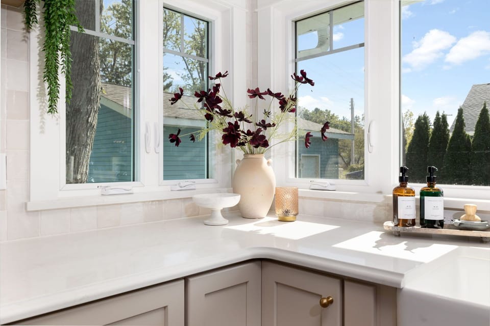 Clean Lines: Sophisticated design meets cozy lakefront living.