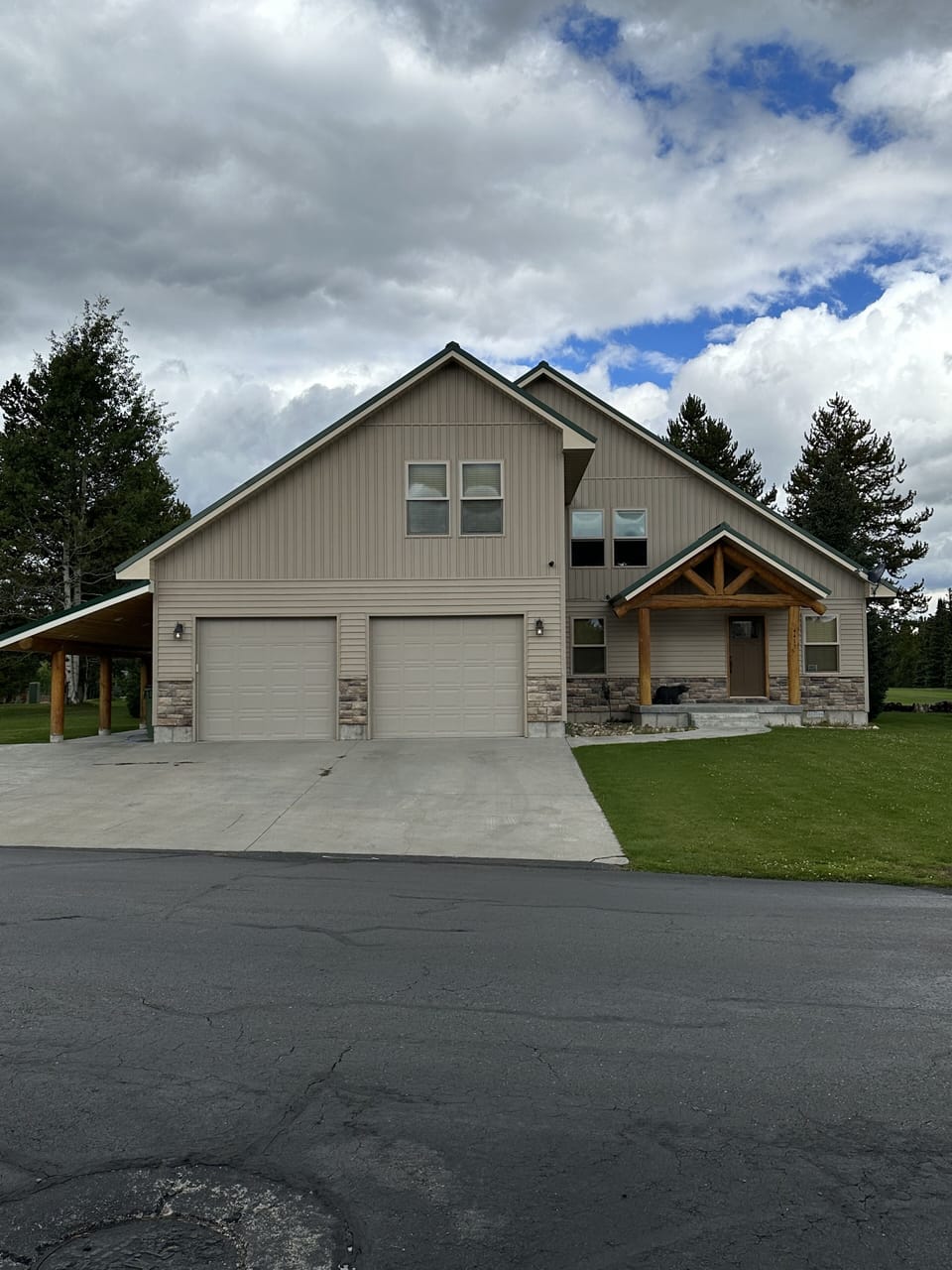 Front view with twin garages