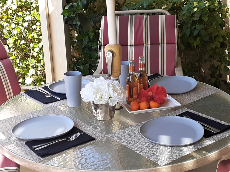 Enjoy eating outside on the private and quiet patio