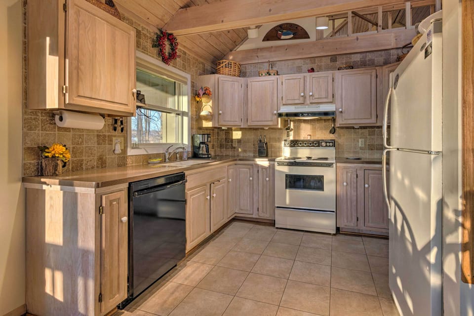 Looking from the dining room into the kitchen