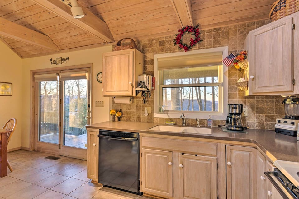 Inside the kitchen, looking to the back porch