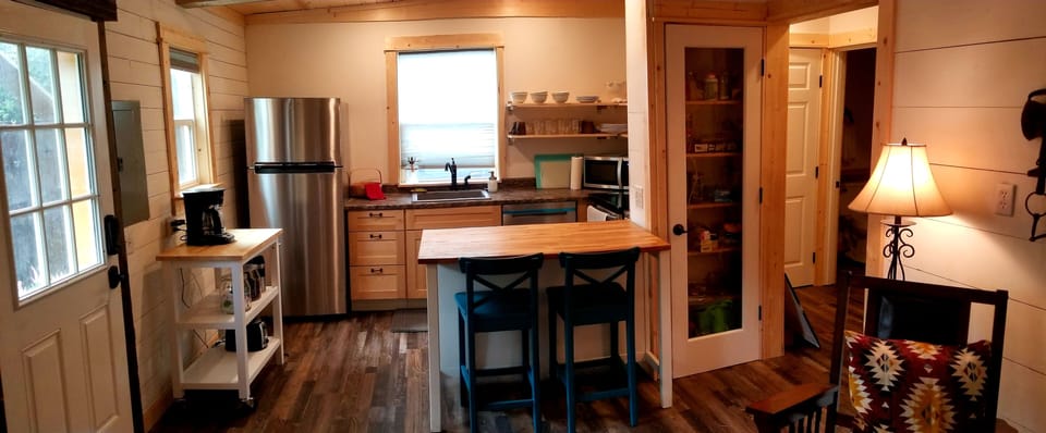 View of the kitchen from living room.