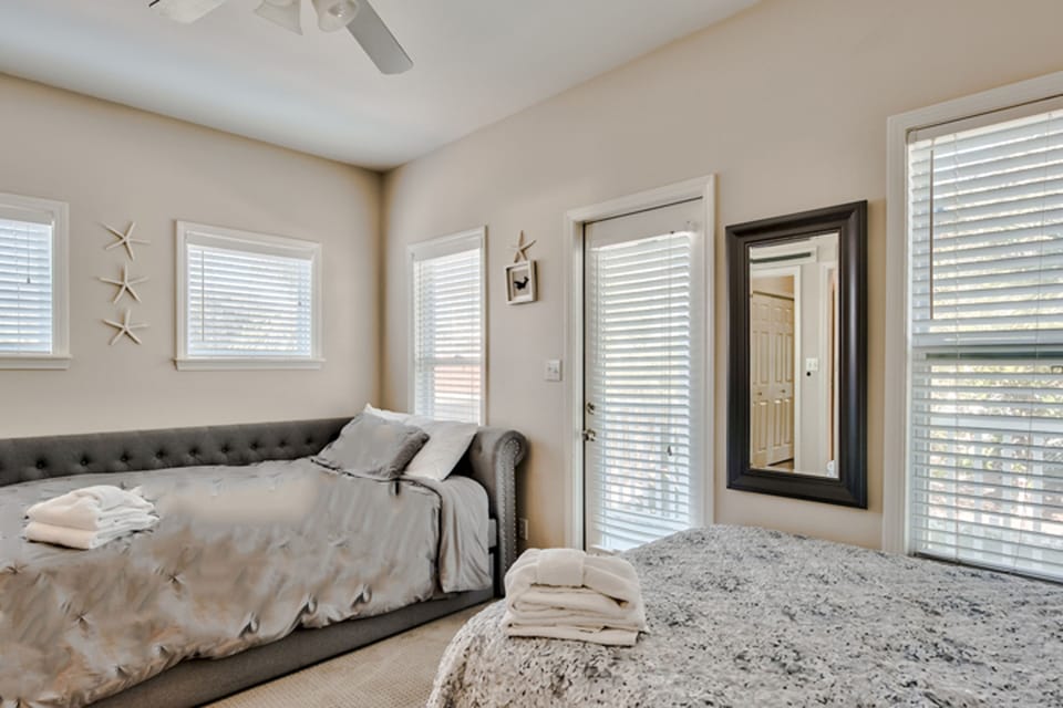 Lower level bedroom, queen trundle with pull out twin and full size bed. 