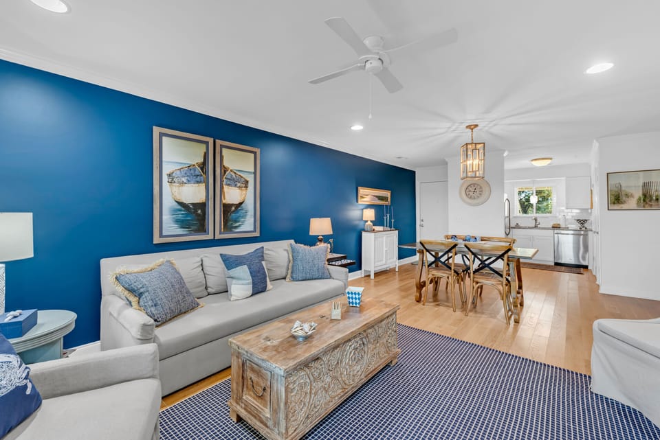 Living area has plenty of seating.