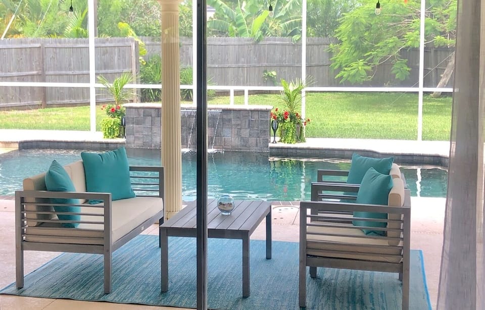 Pool area with huge fenced backyard. Great Privacy!