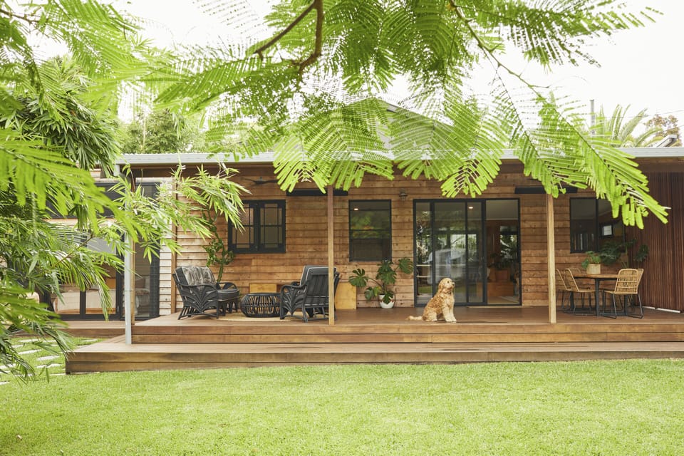 Large covered outdoor deck for adults, kids and pets to enjoy.  