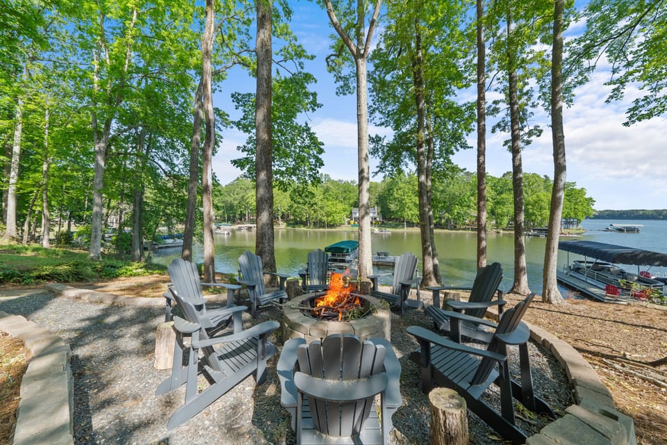 Firepit with 8 Adirondack chairs and amazing views of the lake