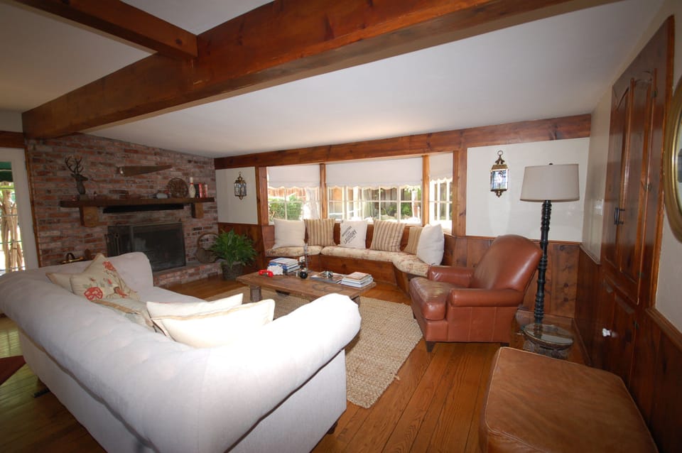 Living room with wood fireplace