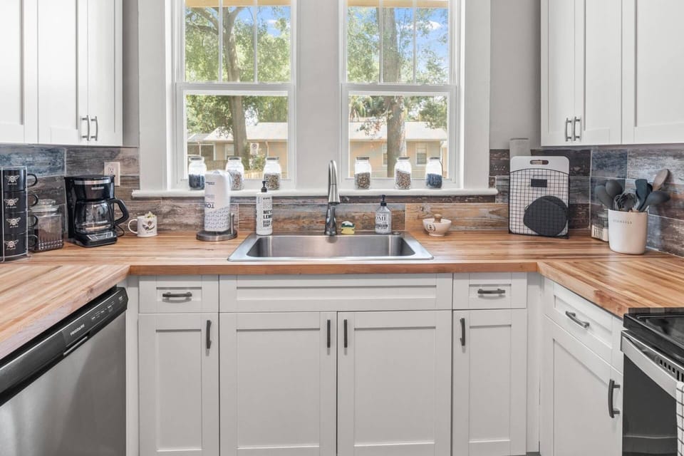 Essentials for dishes and cleaning supplies provided for your use
