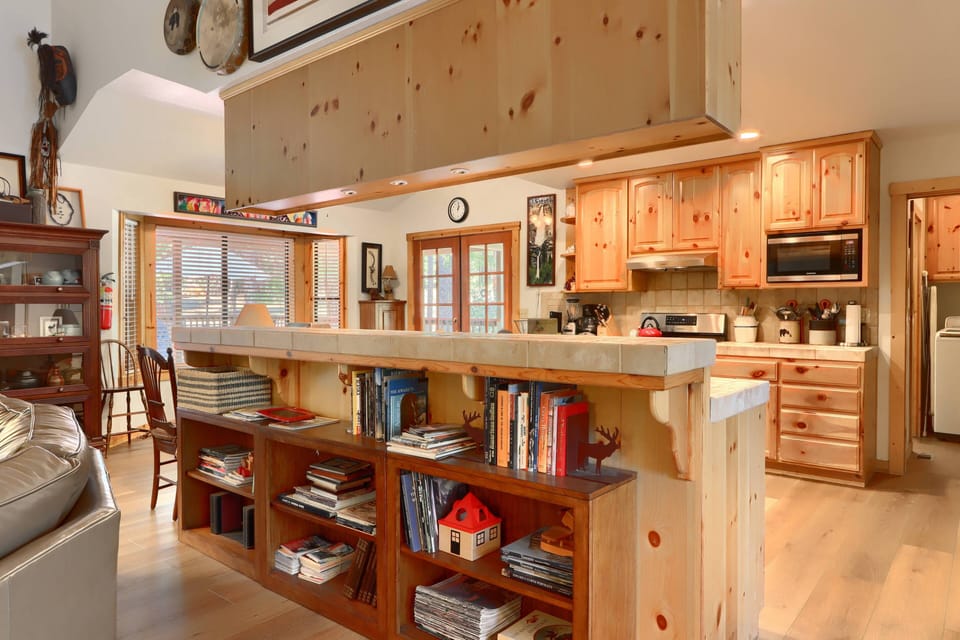 Bookcase built in off the bar area