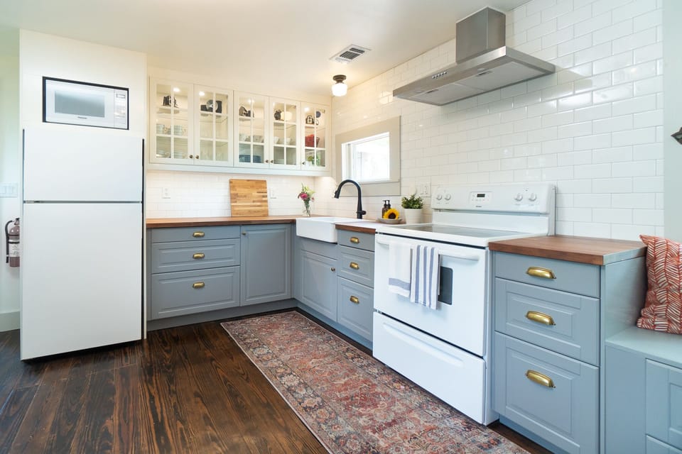 Kitchen is stocked with every dish & accessory you need.