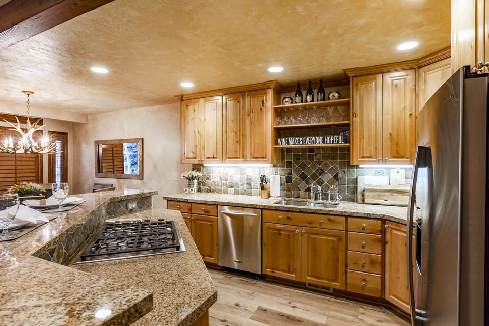 The kitchen is fully stocked and perfect for cooking some meals during your stay!