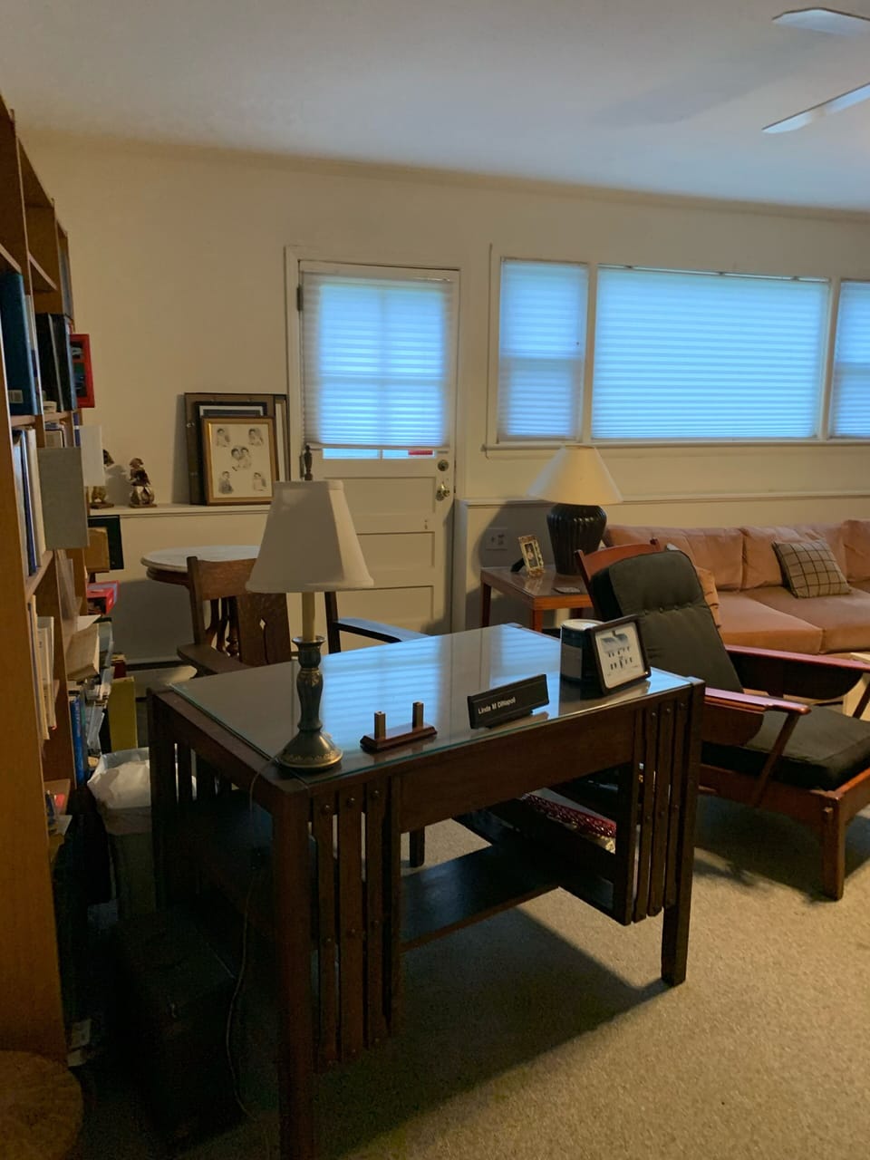 Family room located on level with blue room leads to porch.