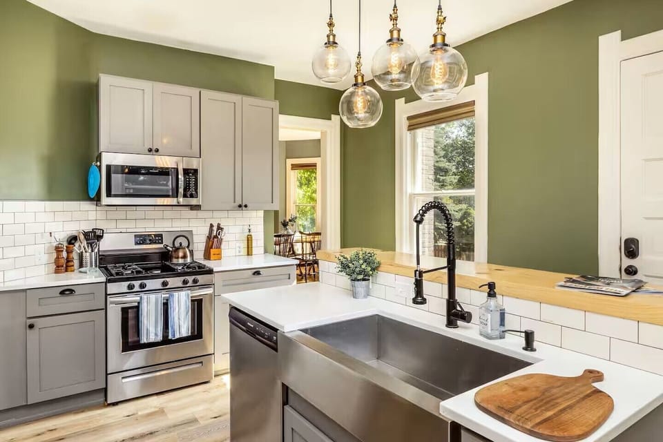 Fully stocked kitchen and spacious dining for group meals