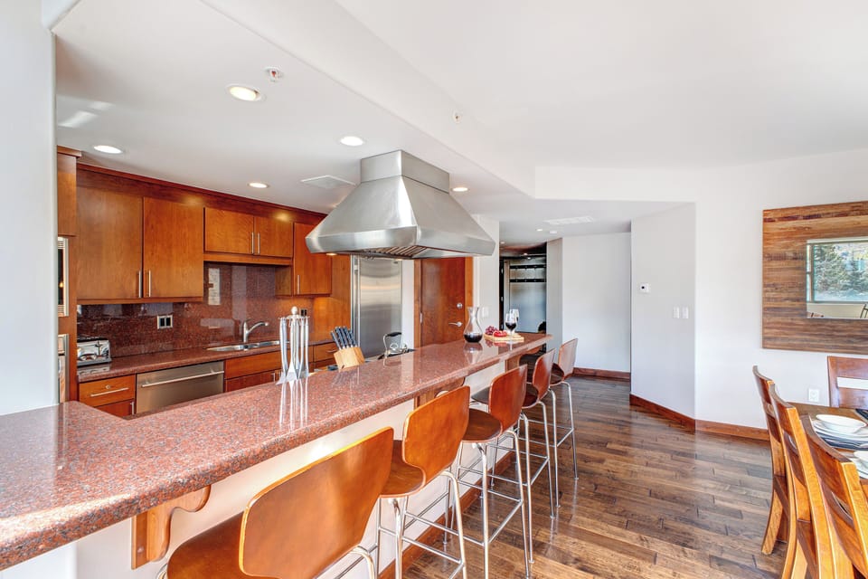 Lowell 402 kitchen island with seating for five.