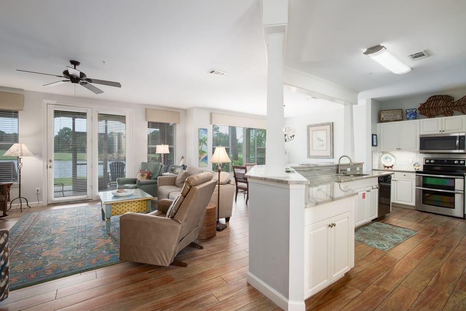 Open living and kitchen areas