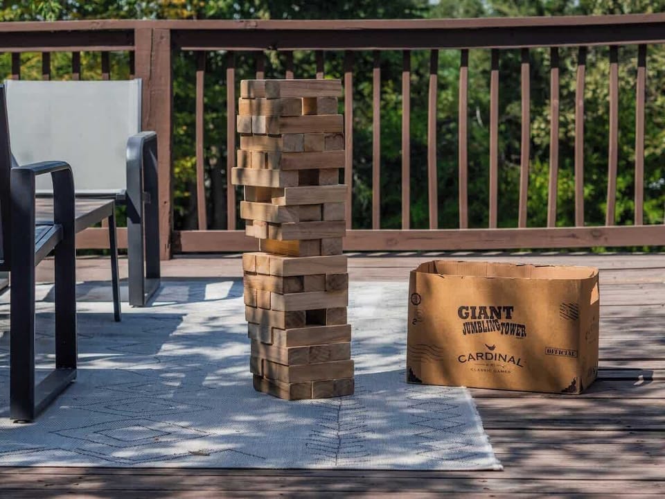 A Giant Jumblin Tower game is available in the upstairs storage closet. Please return after use!