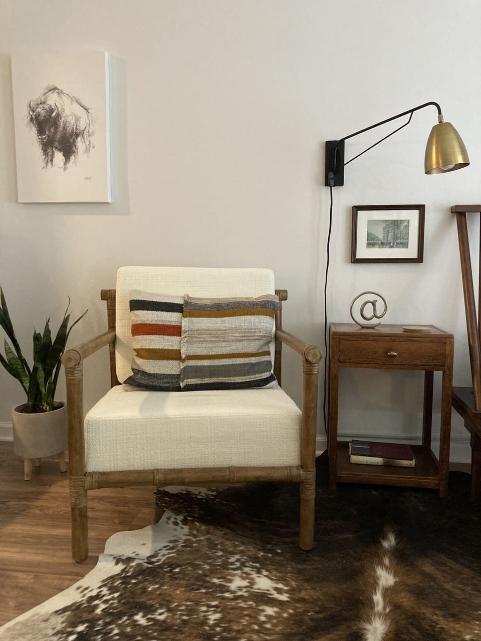 Bedside reading with swivel lamp.