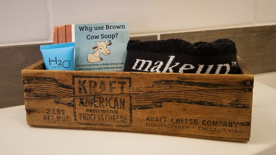 Amenities include Cows milk soap & shampoo