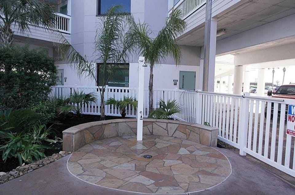 Outdoor shower to rinse off from the beach