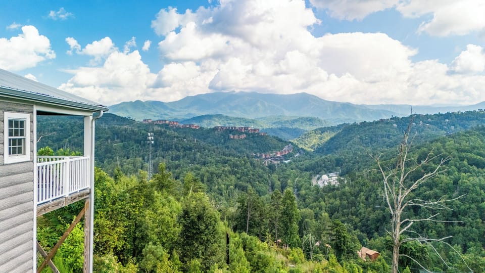 Drone view of Mount LeConte. That railing on the left is your deck with hot tub.