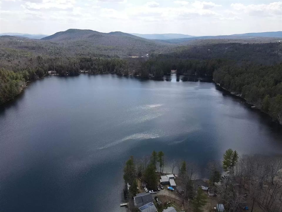 View of Rocky Bound Pond from a drone. 
