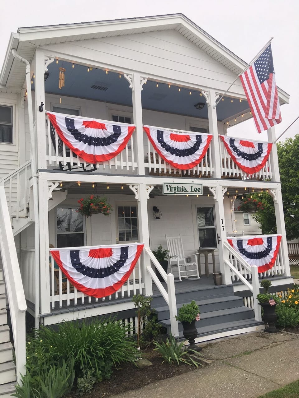 The cottage looks festive for the July 4th holiday.