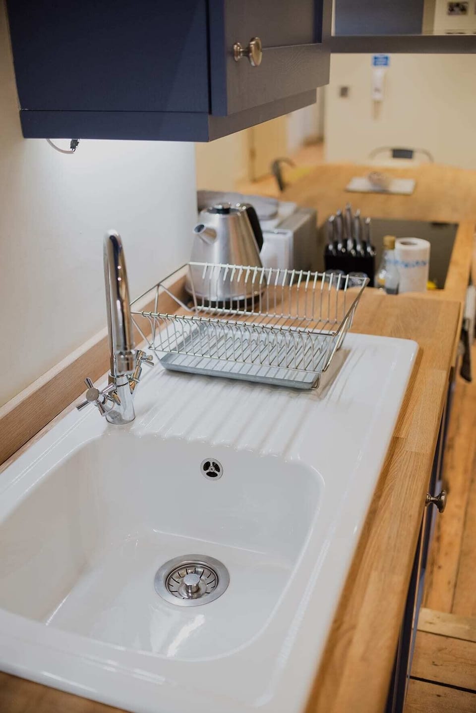 Large kitchen fully equipped with all you need to dine in. Also provides a great space to work from.