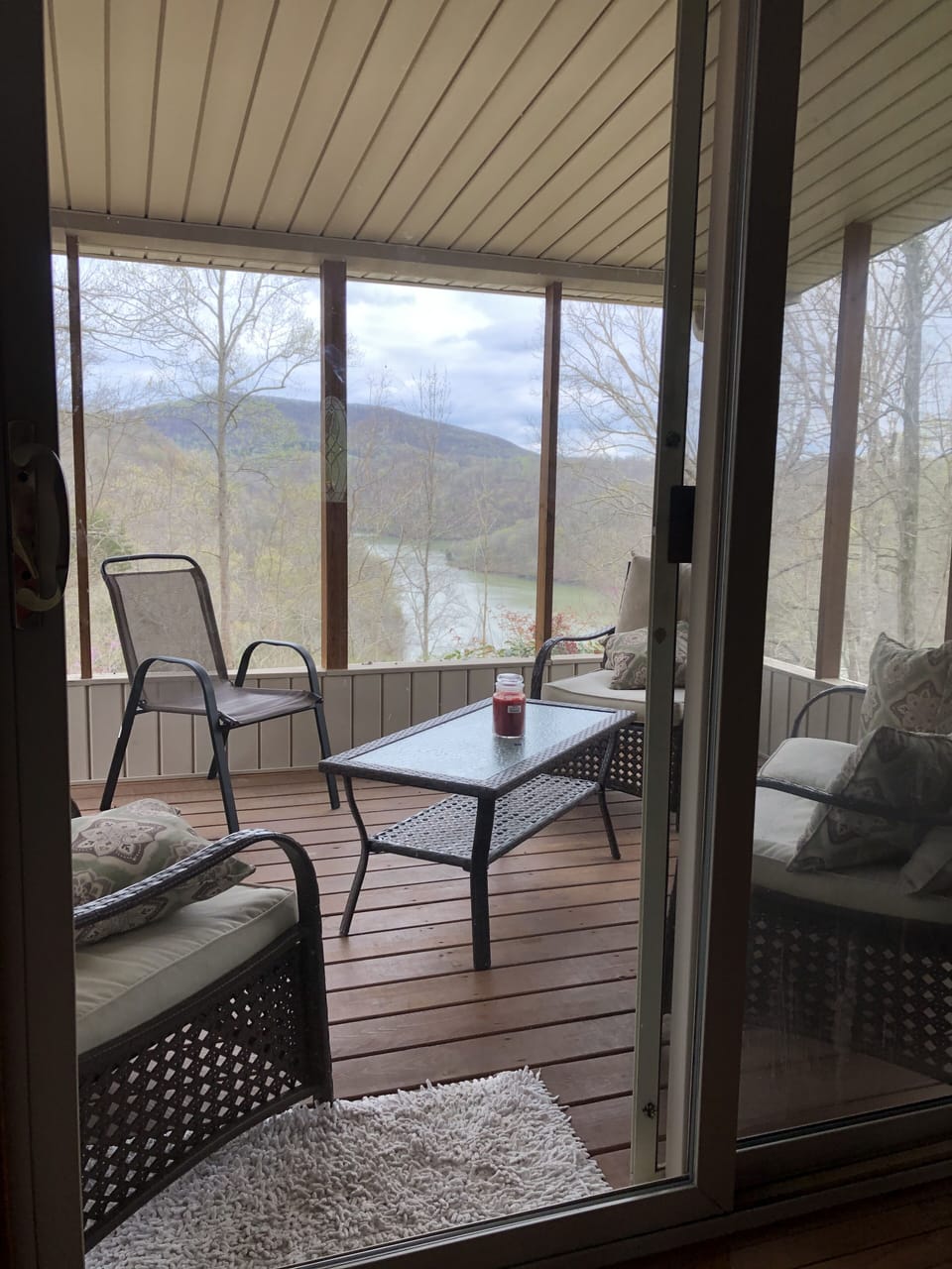 Covered, screened in back deck with Lake Views