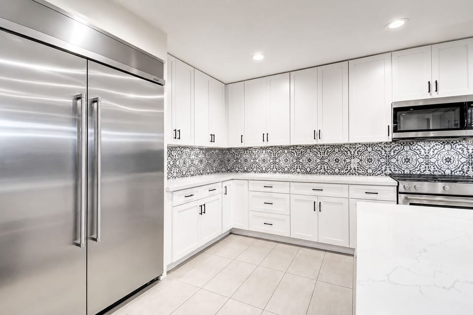 Spacious and modern kitchen with $12,000 fridge rarely available in rentals.