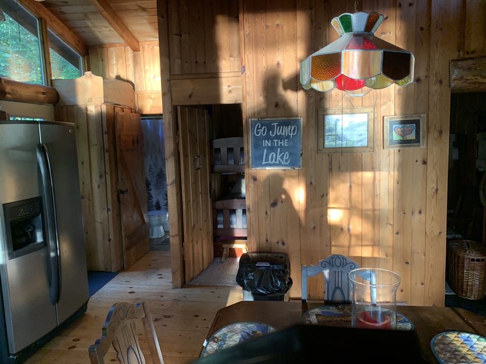 Cottage Kitchen area  with High Ceilings faces out to the Lakeview