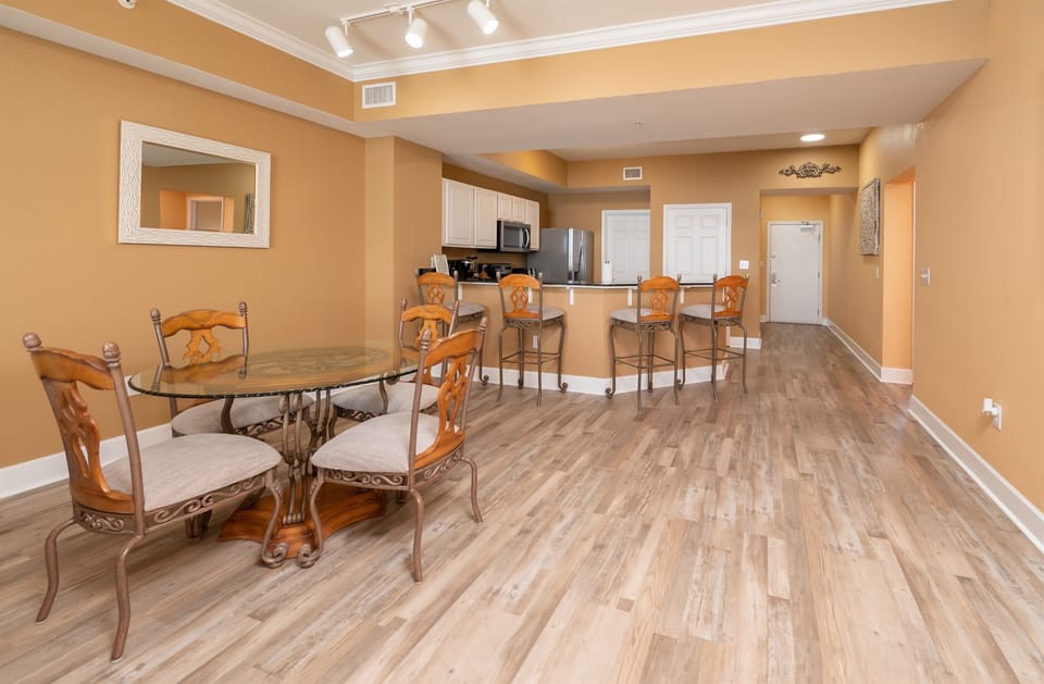 View of dining and kitchen space