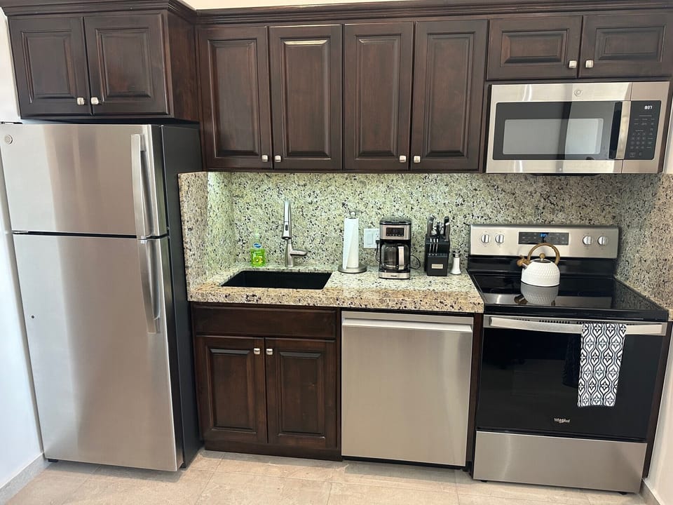 A good view of the kitchen.  Nice deepwell sink.