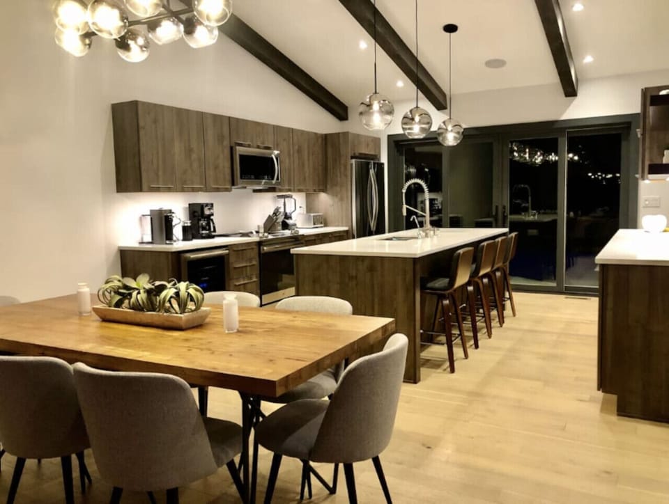 High-end kitchen appliances is well-stocked with everything you need for family meals.