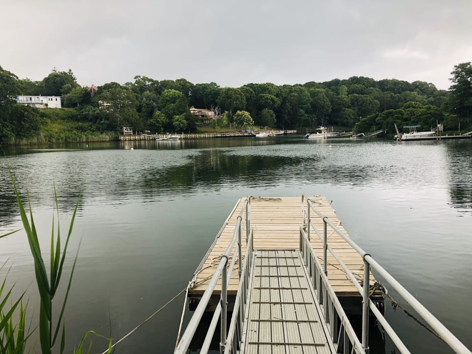 dock on property with swim ladder can hold up to 30 foot boat