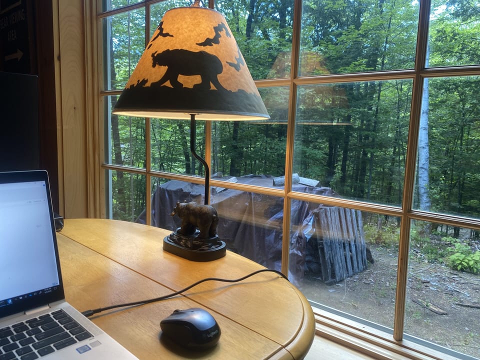 The kitchen table extends to give you extra room if you need to work.