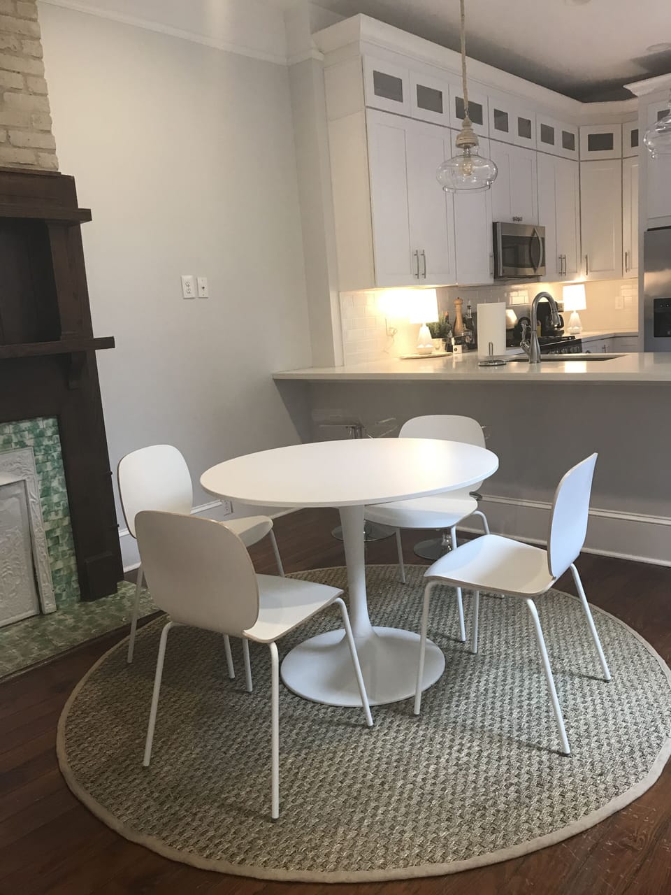 Dining area with kitchen view.