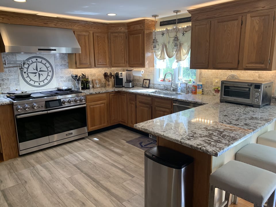 Kitchen with high end appliances. 