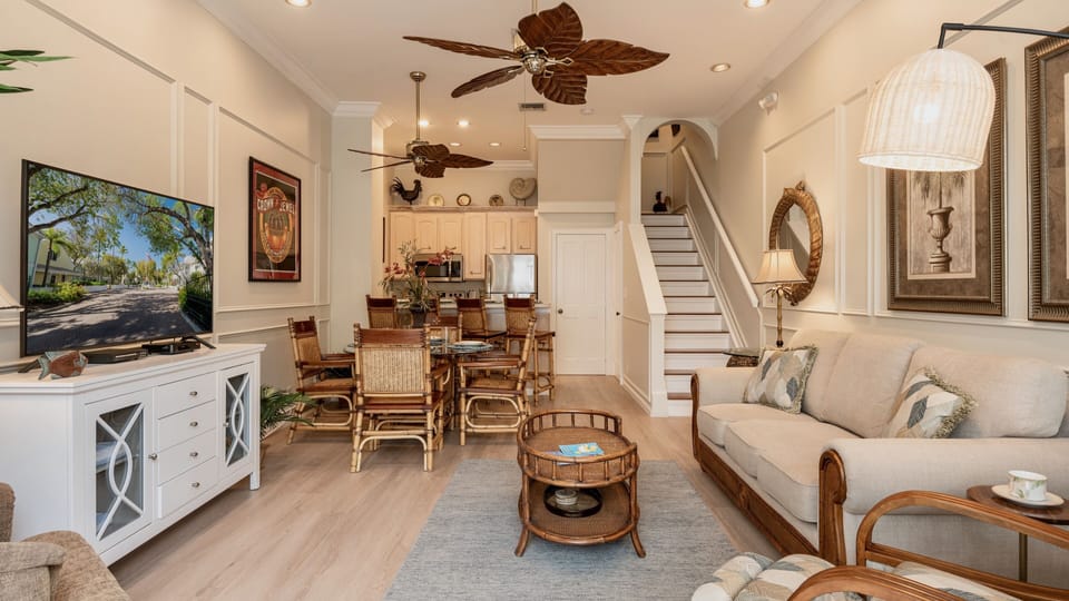 The living room sofa pulls out to a Queen sleeper to accommodate extra guests...